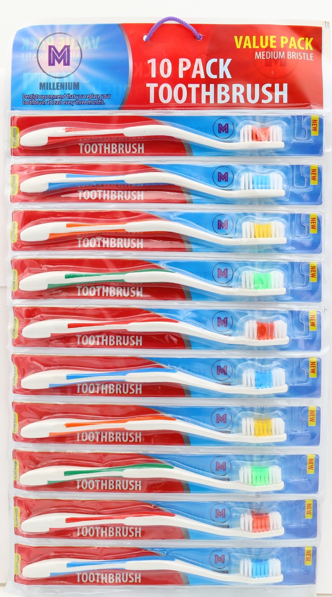 100 Pack Toothbrushes Individually Wrapped Standard Medium Bristle